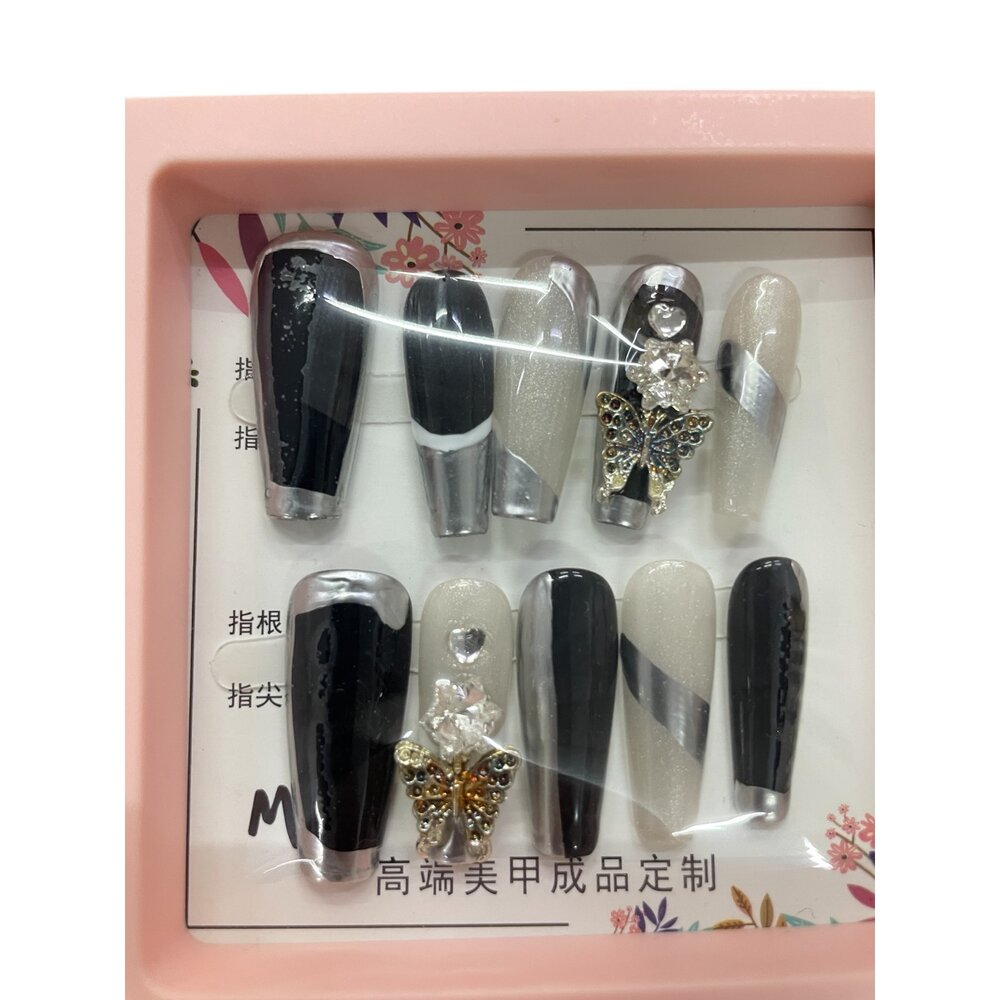 造型甲片+膠+收納盒 穿戴甲 紫黑色庫洛米 帶鑽 帶造型 帶圖騰款 系列 M號-圖片-5