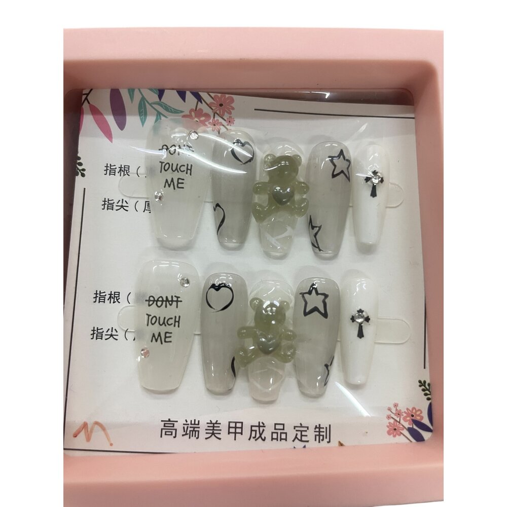 造型甲片+膠+收納盒 穿戴甲 紫黑色庫洛米 帶鑽 帶造型 帶圖騰款 系列 M號-圖片-8