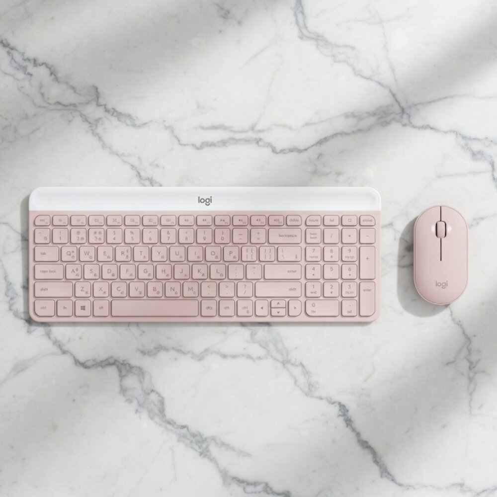H04-16-Logitech 羅技 MK470 無線鍵盤滑鼠組 玫瑰粉 (九成新)現貨