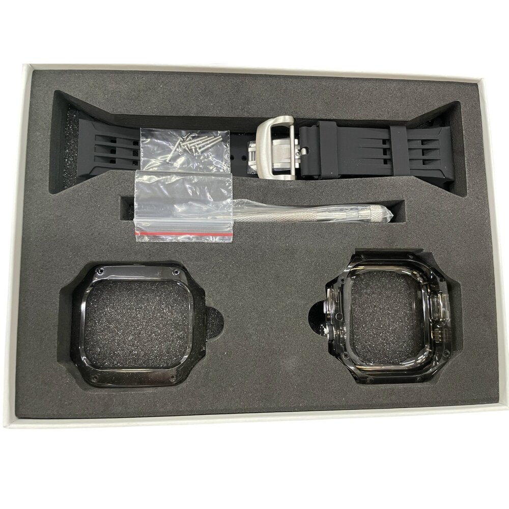 H07-4-APPLE WATCH蘋果手錶 大錶面 男款橡膠黑錶帶+工具