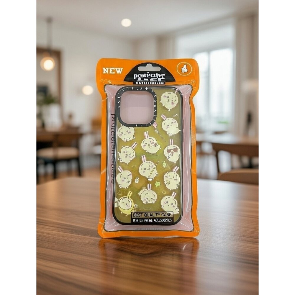 H07-47-黑框壓克力手機殼 iPhone 16pro 黃底滿屏烏薩奇現貨