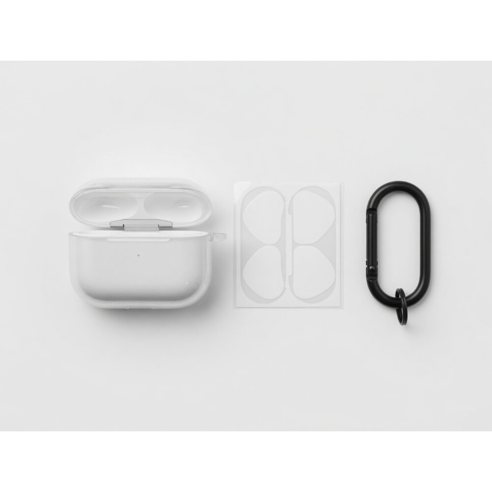 H09-91-moit AirPods 4 防變色TPU耳機保護殼(透明) + 防塵貼 + 登山扣套組現貨