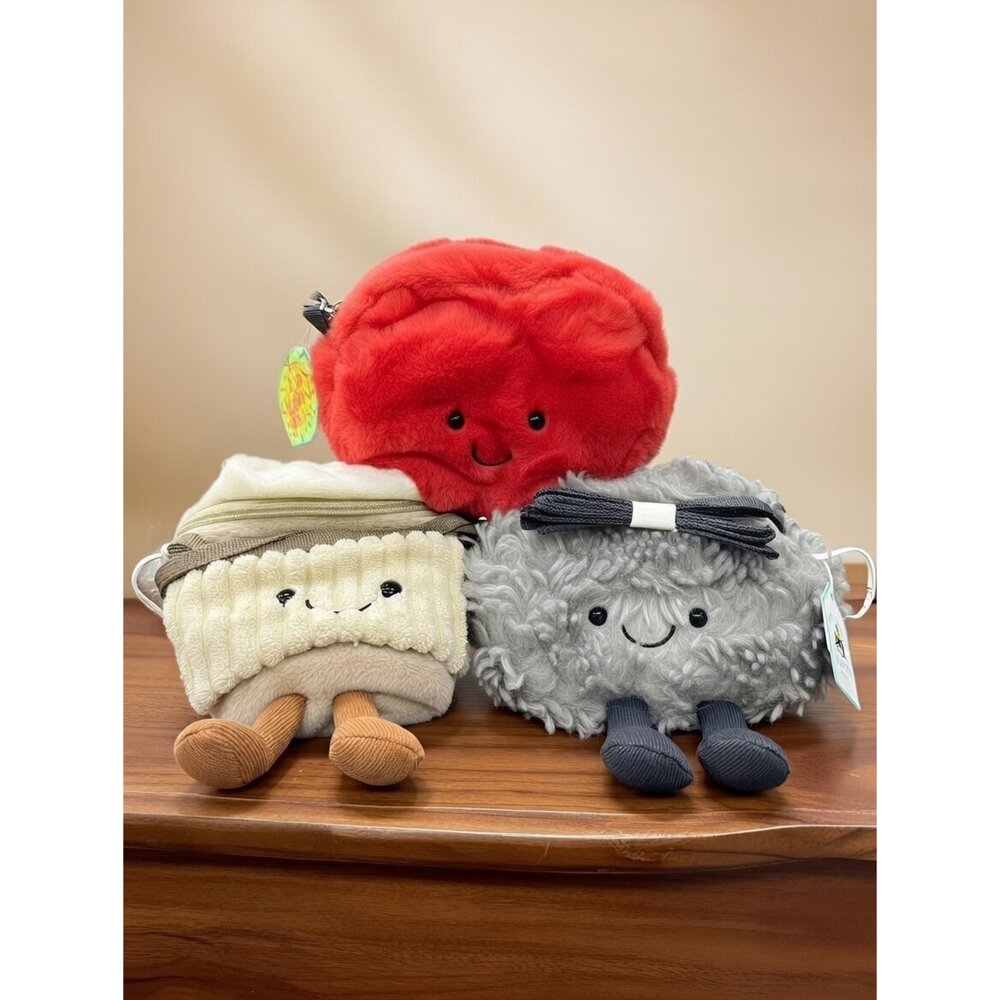 J01-10-Jellycat 炸毛企鵝 / 跳岩企鵝 絨毛玩偶/Jellycat Amuseables 系列 紅色大腦/吐司/灰色雲