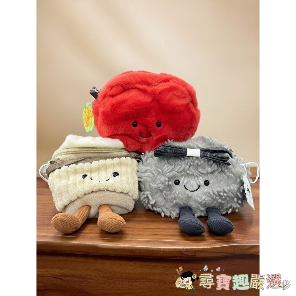  Jellycat 炸毛企鵝 / 跳岩企鵝 絨毛玩偶/Jellycat Amuseables 系列 紅色大腦/吐司/灰色雲朵 小包包/側背包