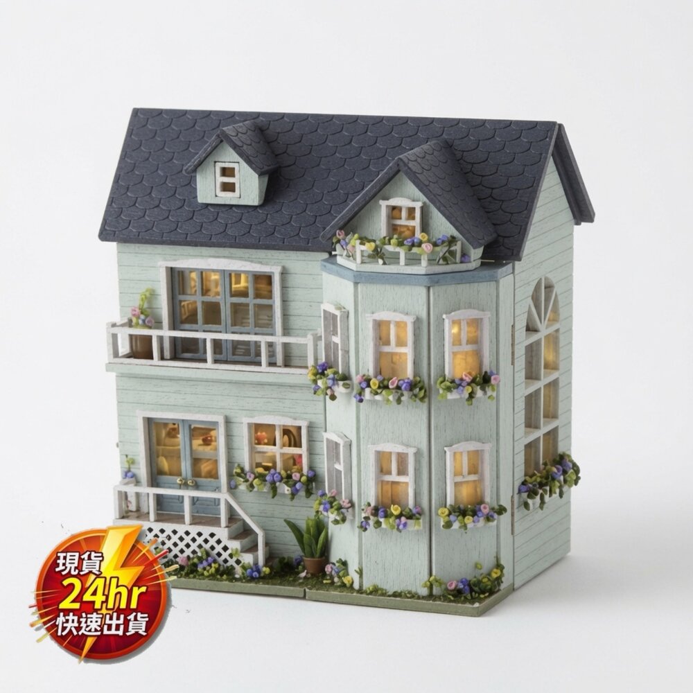 J05-2-1-24H出貨【智趣屋 CUTE ROOM】DIY微縮袖珍屋手作模型屋 附LED燈 (D-005 溫馨莊園)現貨