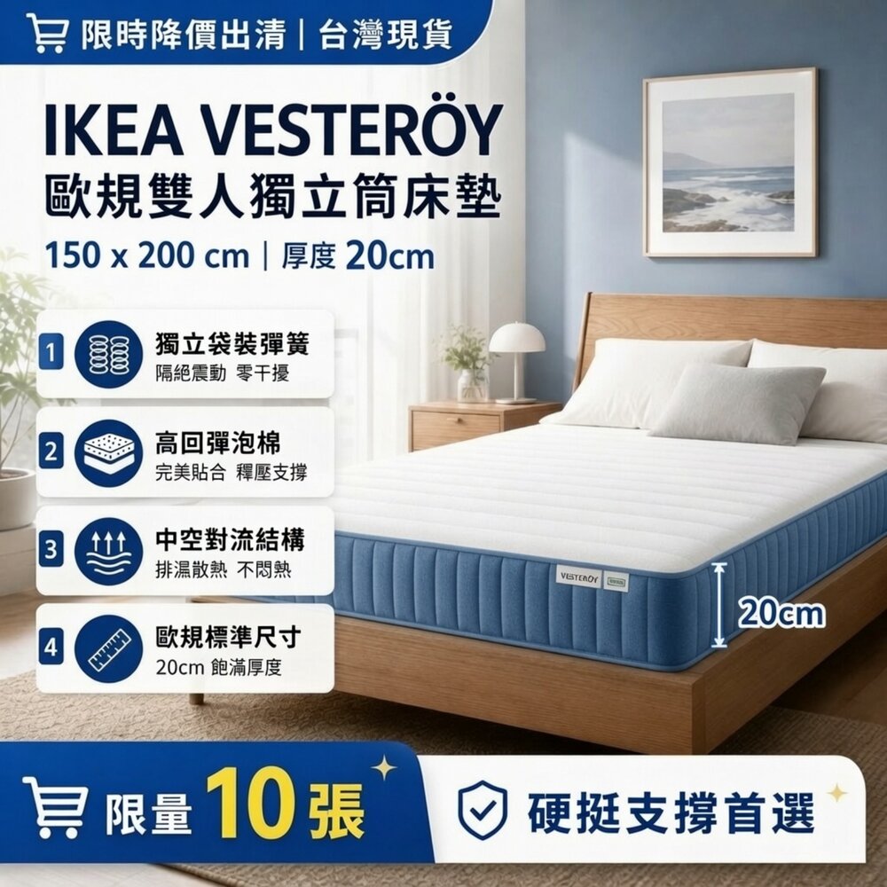 L07-11-24H出貨*尋寶趣嚴選* 現貨 IKEA VESTERÖY 標準雙人獨立筒彈簧床墊（中硬/淺藍色）現貨