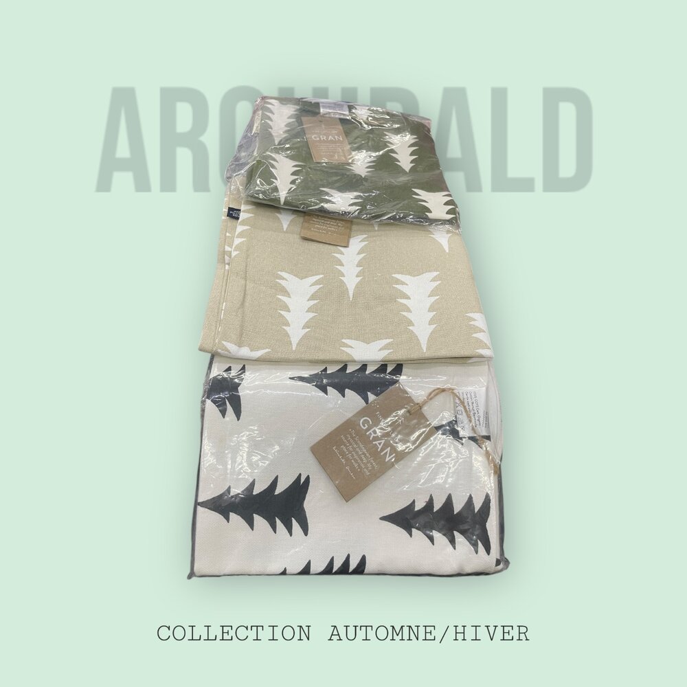 L07-5-瑞典品牌 FINE LITTLE DAY GRAN 系列抱枕套（松樹/杉樹圖騰）米白底黑樹/橘底白樹/卡其底白樹/綠底白