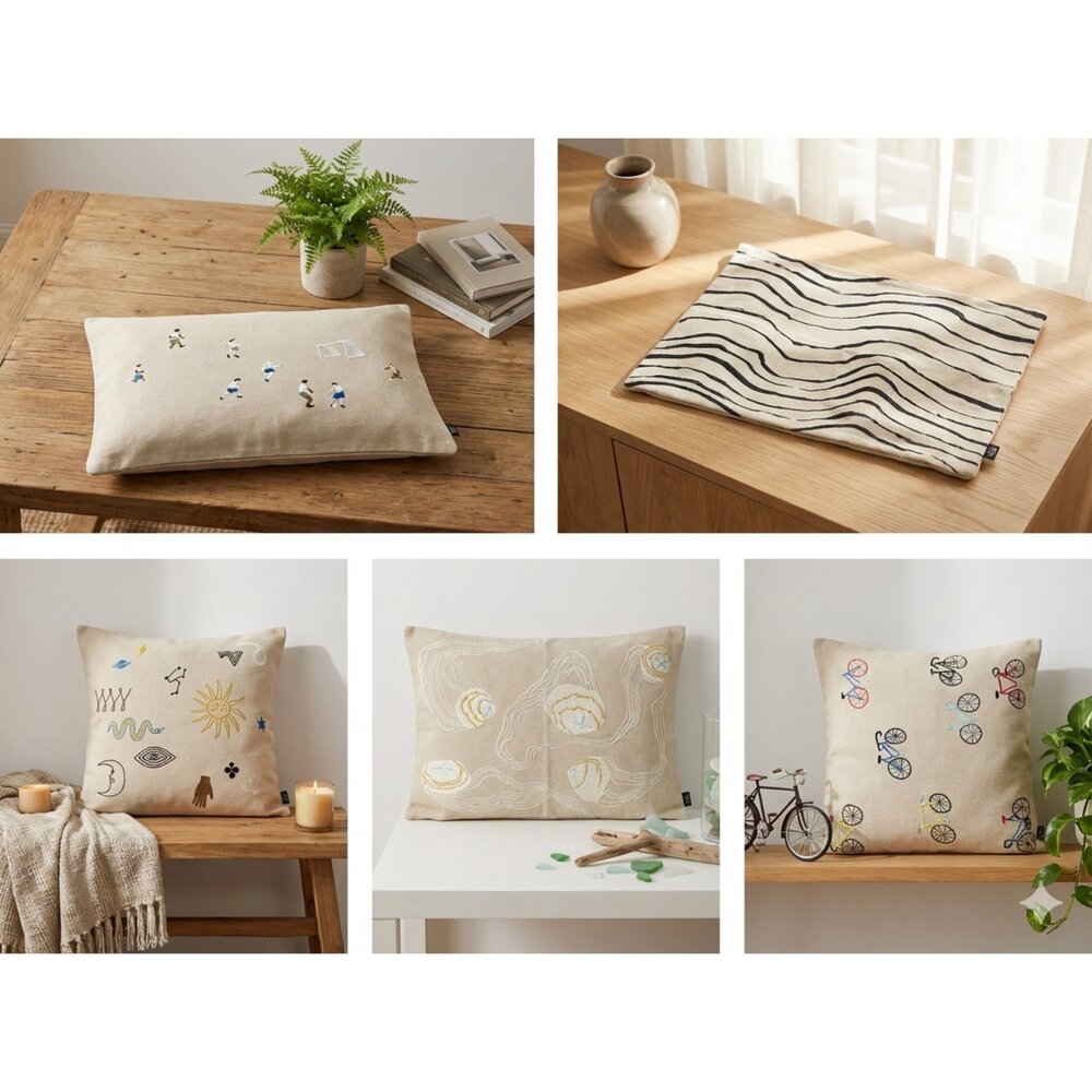 L07-6-FINE LITTLE DAY 抱枕套 VAG 聯名波浪條紋 38*58/MANET 海系列水母刺繡 38*58/小人刺