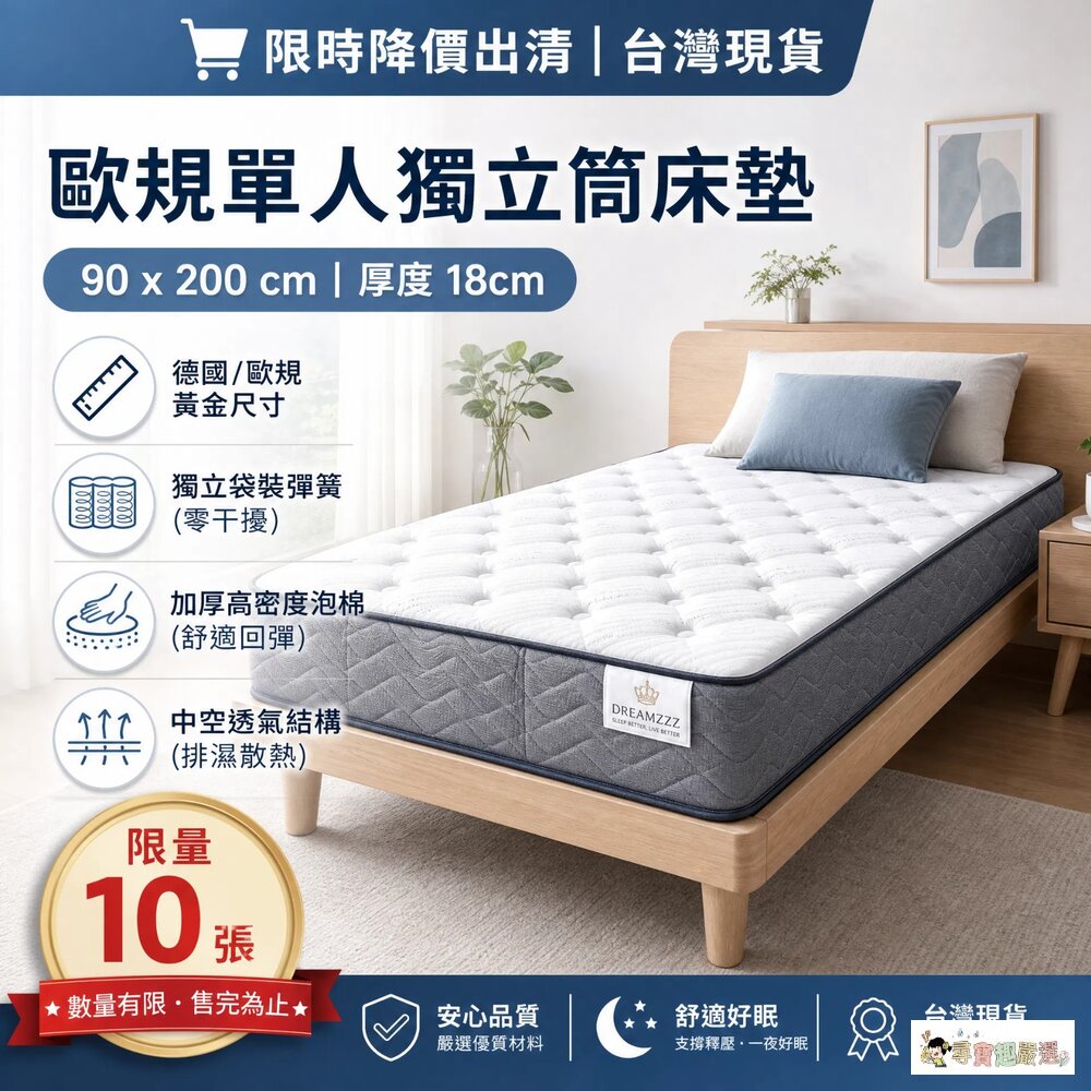 24H出貨*尋寶趣嚴選*現貨外宿居家宿舍VESTERÖY單人獨立筒彈簧床墊(硬/淺藍色)現貨