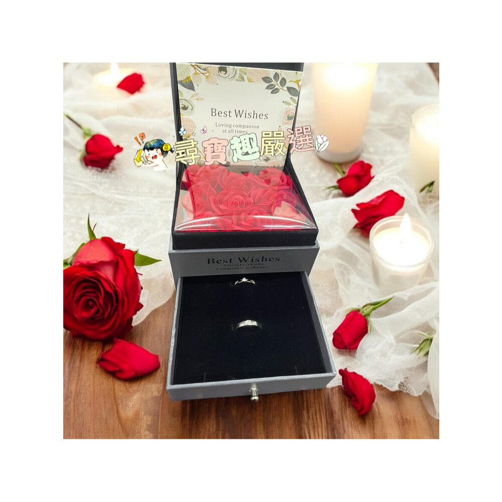 七夕 情人節香皂花朵禮盒組 鐵灰色飾品盒 飾品戒指送禮 禮物盒 質感現貨附提帶卡片 M01-1-圖片-1