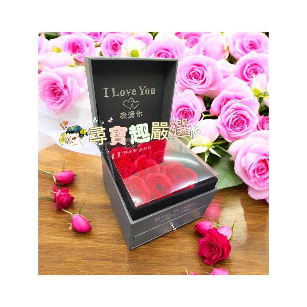 七夕 情人節香皂花朵禮盒組 鐵灰色飾品盒 飾品戒指送禮 禮物盒 質感現貨附提帶卡片 M01-1-圖片-2