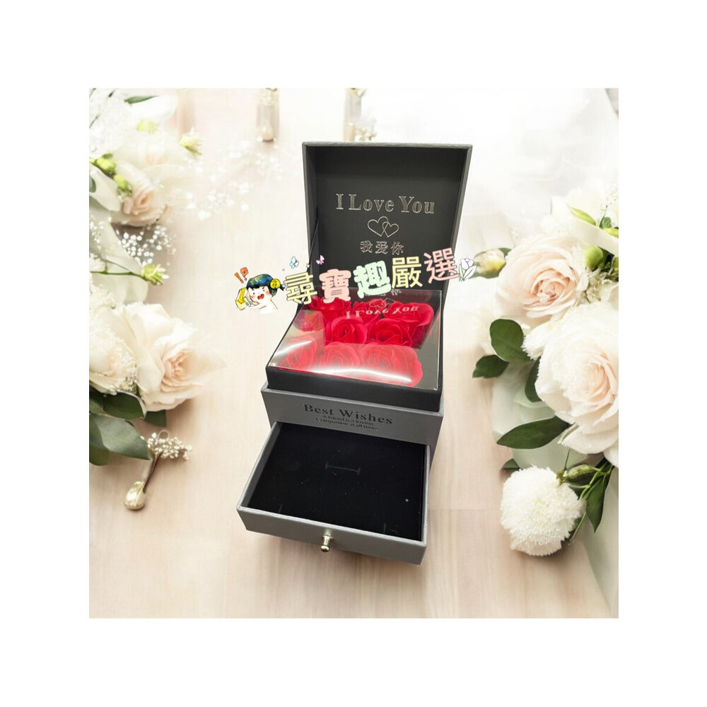 七夕 情人節香皂花朵禮盒組 鐵灰色飾品盒 飾品戒指送禮 禮物盒 質感現貨附提帶卡片 M01-1-圖片-3