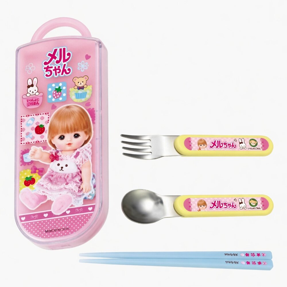 M01-108-Skater AG抗菌三合一餐具組, 筷子 + 叉子 + 湯匙 + 外盒, 小美樂現貨
