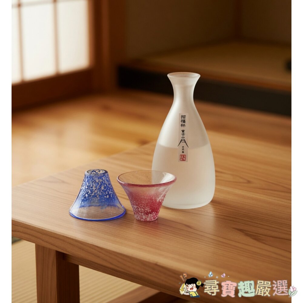 東洋佐佐木富士山招福手工玻璃杯禮盒組日本製,雪點富士山,酒杯口徑76x高度46mm/酒壺現貨