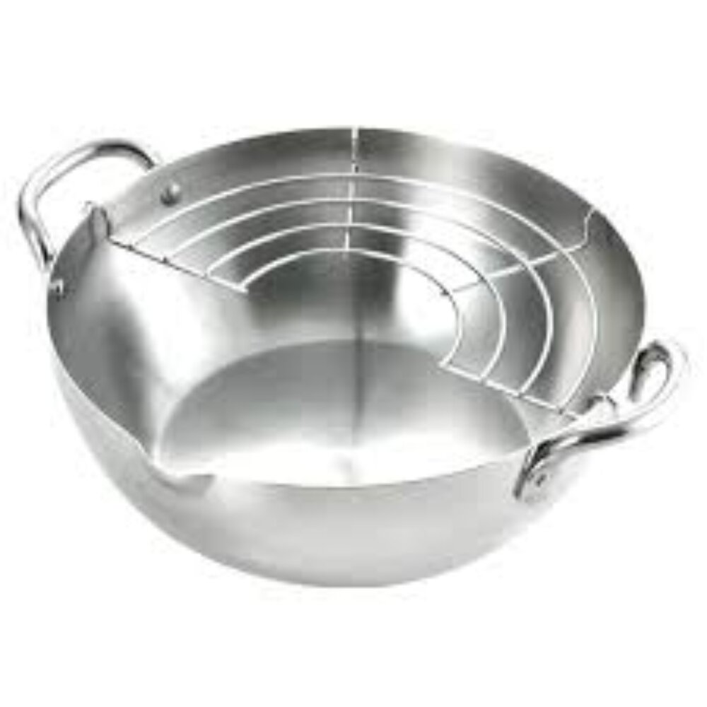 M01-113-YOSHIKAWA不鏽鋼油炸鍋含濾網20cm 25.8 x 20.5 x 7.8cm 鍋深6.9cm現貨