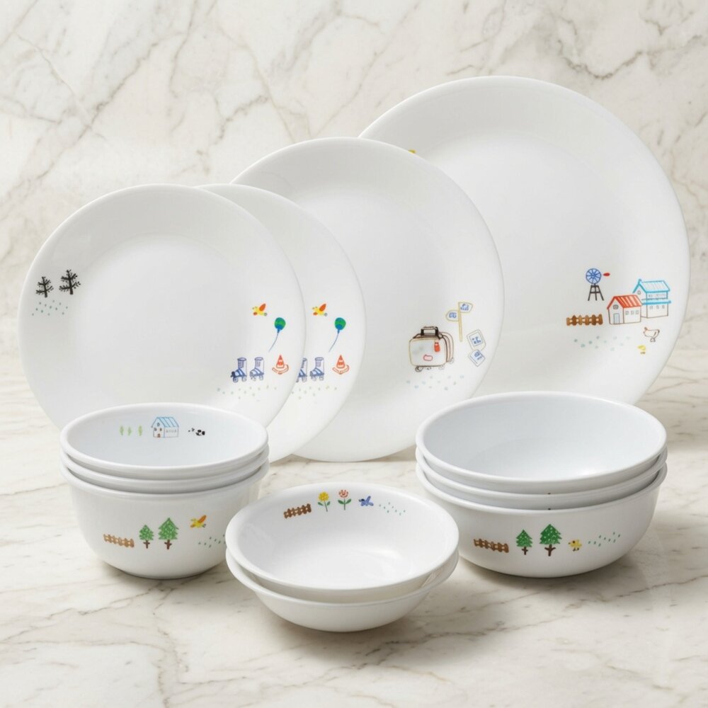 M01-131-24H出貨Corelle 康寧餐具 碗盤組 3人份 12入, 飯碗*3+湯碗*3+小碗*2+圓盤小*2+圓盤中*1+圓盤