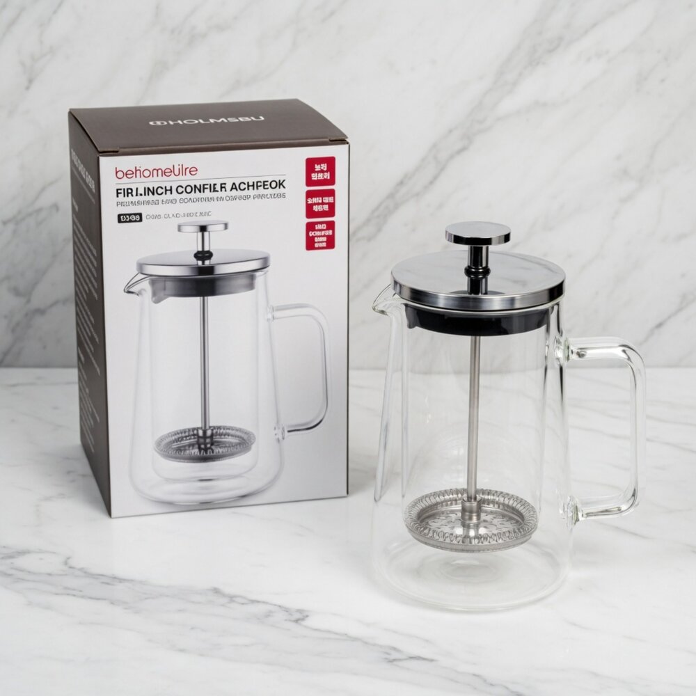 M01-7-Bellacuisine 雙層耐熱玻璃法式濾壓壺咖啡茶壺, 透明/銀色 360ml現貨