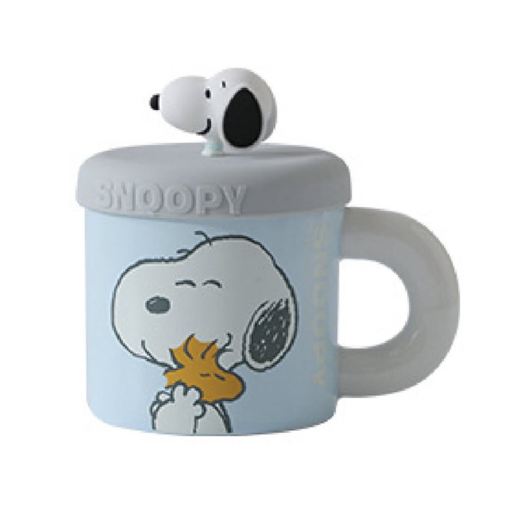M01-99-PEANUTS 史努比 陶瓷馬克杯(含公仔杯蓋), 藍色, 360ml,現貨