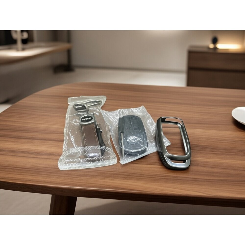 T01-10-DAF灰色鑰匙殼 + 金屬框 + SVC 吊環現貨