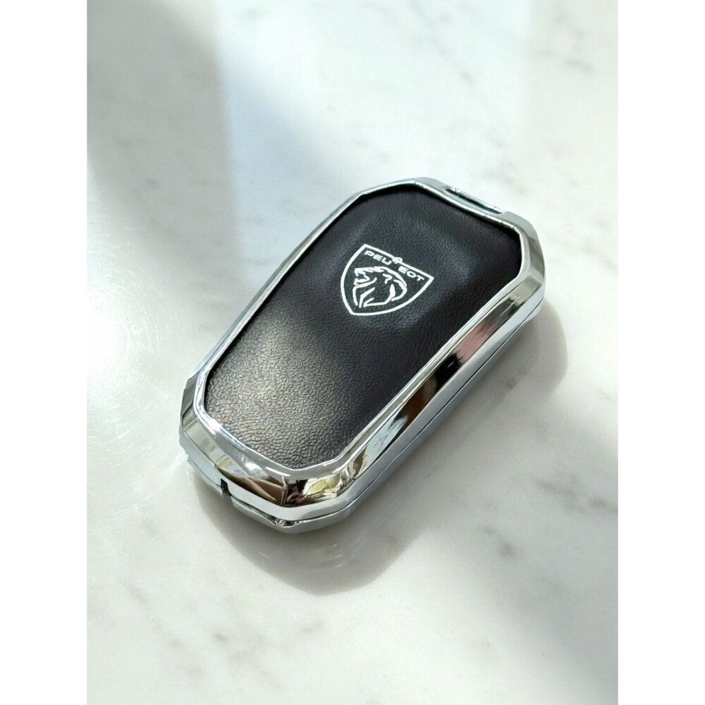 T01-14-法國 PEUGEOT 2008/3008/5008 鋅合金真皮鑰匙保護殼現貨