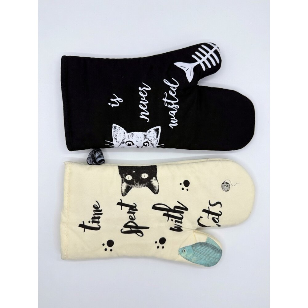 X01-83-貓咪插畫加厚防燙手套（烤箱防護手套）現貨