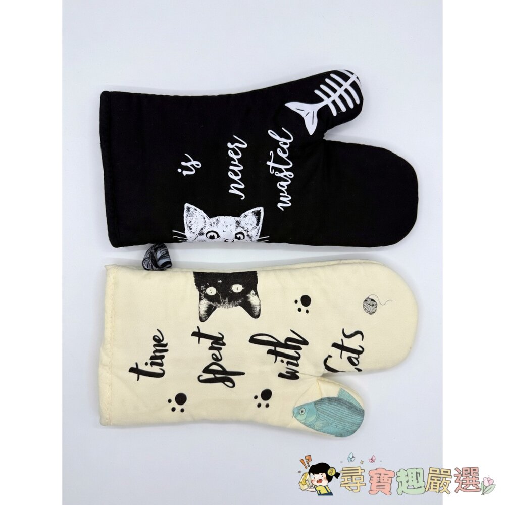 貓咪插畫加厚防燙手套（烤箱防護手套）現貨 封面照片