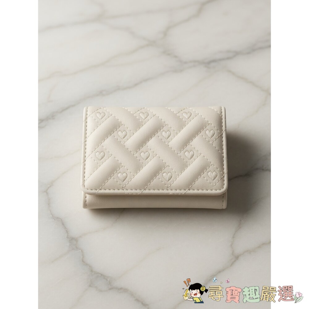 日系愛心刺繡菱格三折短夾/FOREVERBETTER觸控式手機斜背長夾現貨