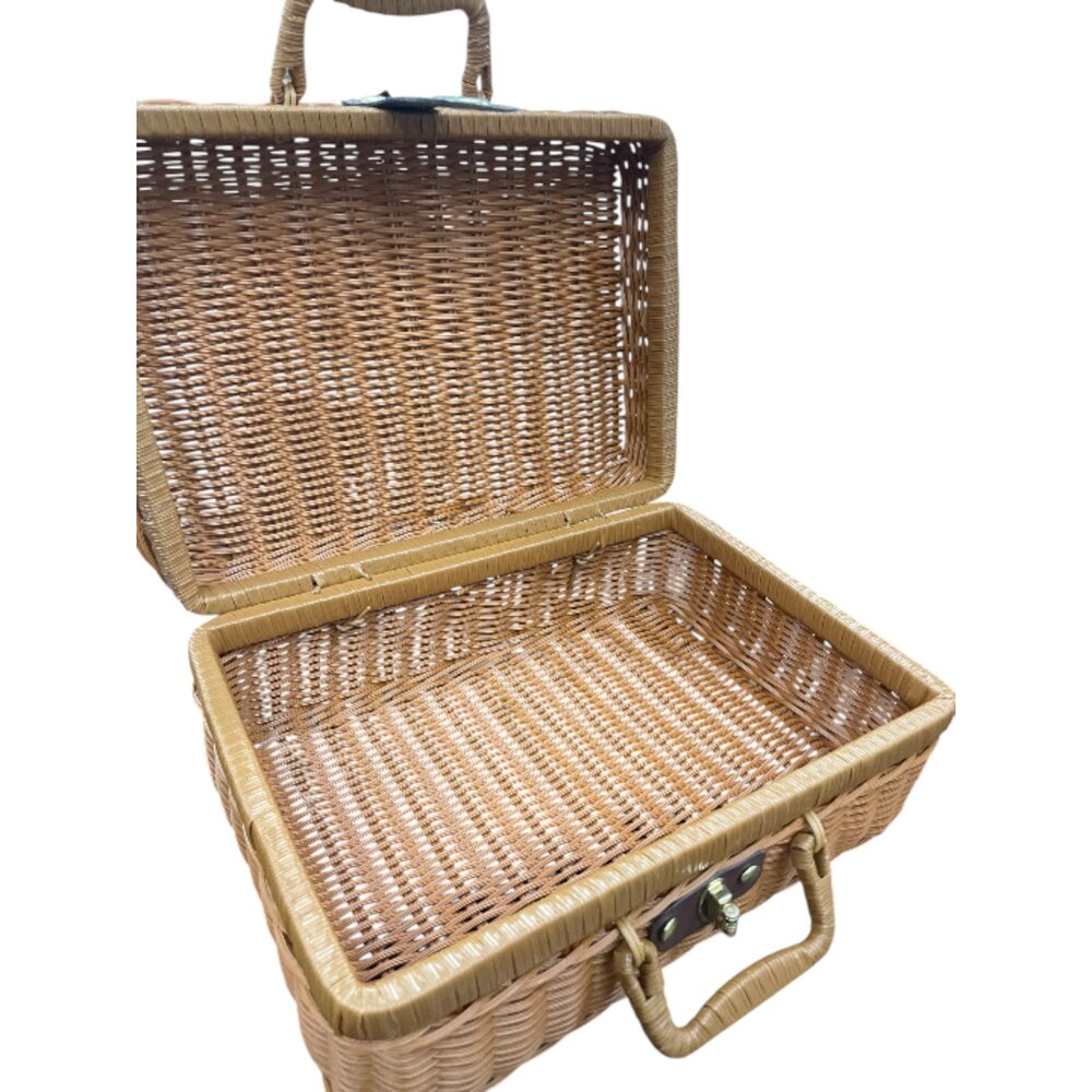 仿藤編織野餐籃 竹編籃 手提箱 復古提籃-圖片-1