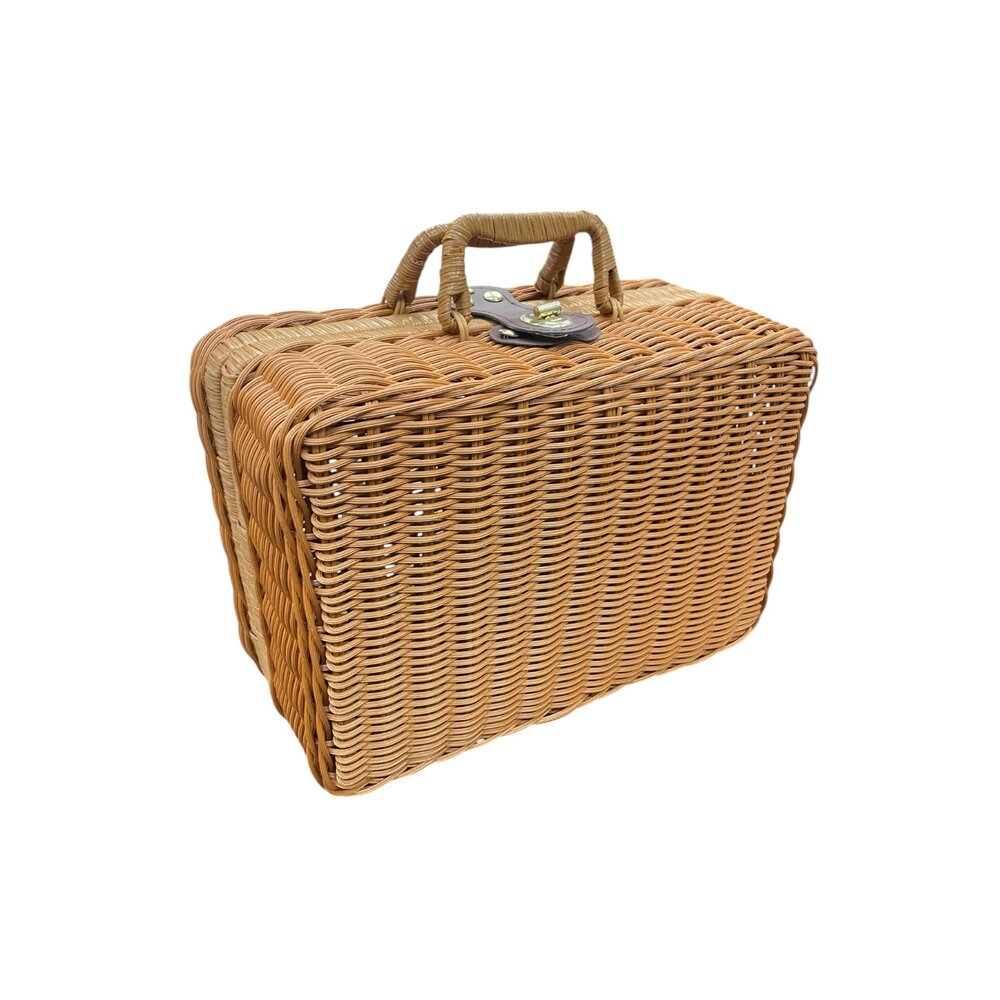 Y01-5-仿藤編織野餐籃 竹編籃 手提箱 復古提籃