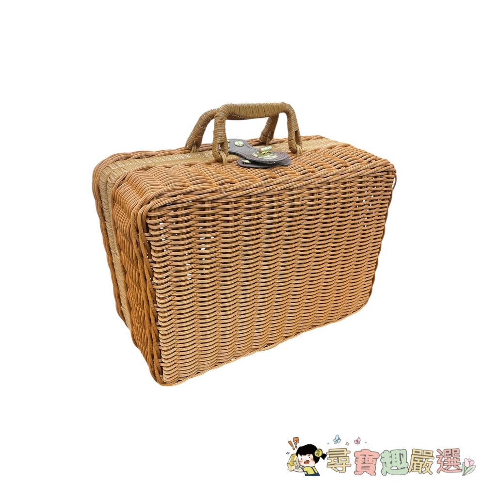 仿藤編織野餐籃 竹編籃 手提箱 復古提籃現貨 封面照片