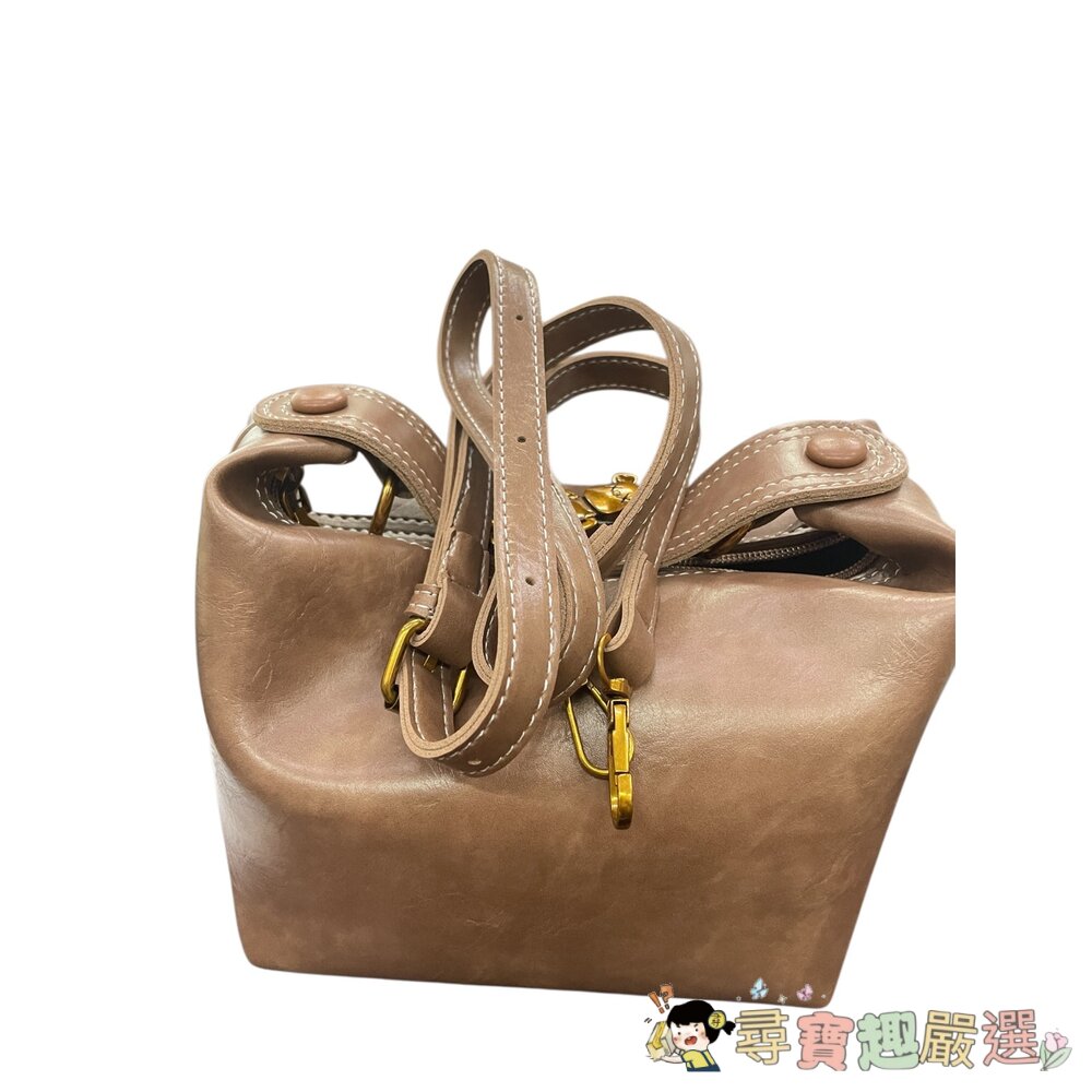 軟皮棕色方包 可提可側背 4-6現貨-圖片-1