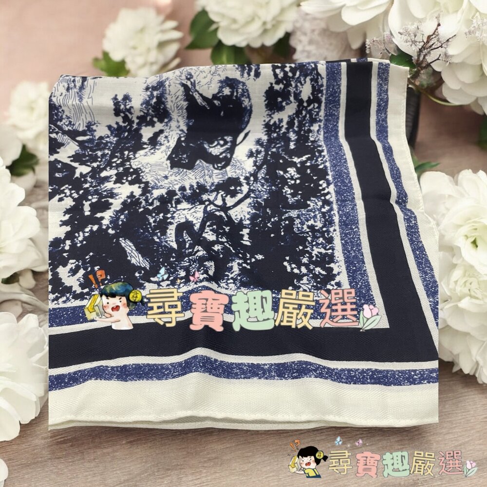 黑格圖/彩色花朵/藍圖騰/塗鴉風 絲巾/掛巾/造型圍巾 多用途 磁吸扣現貨-圖片-1