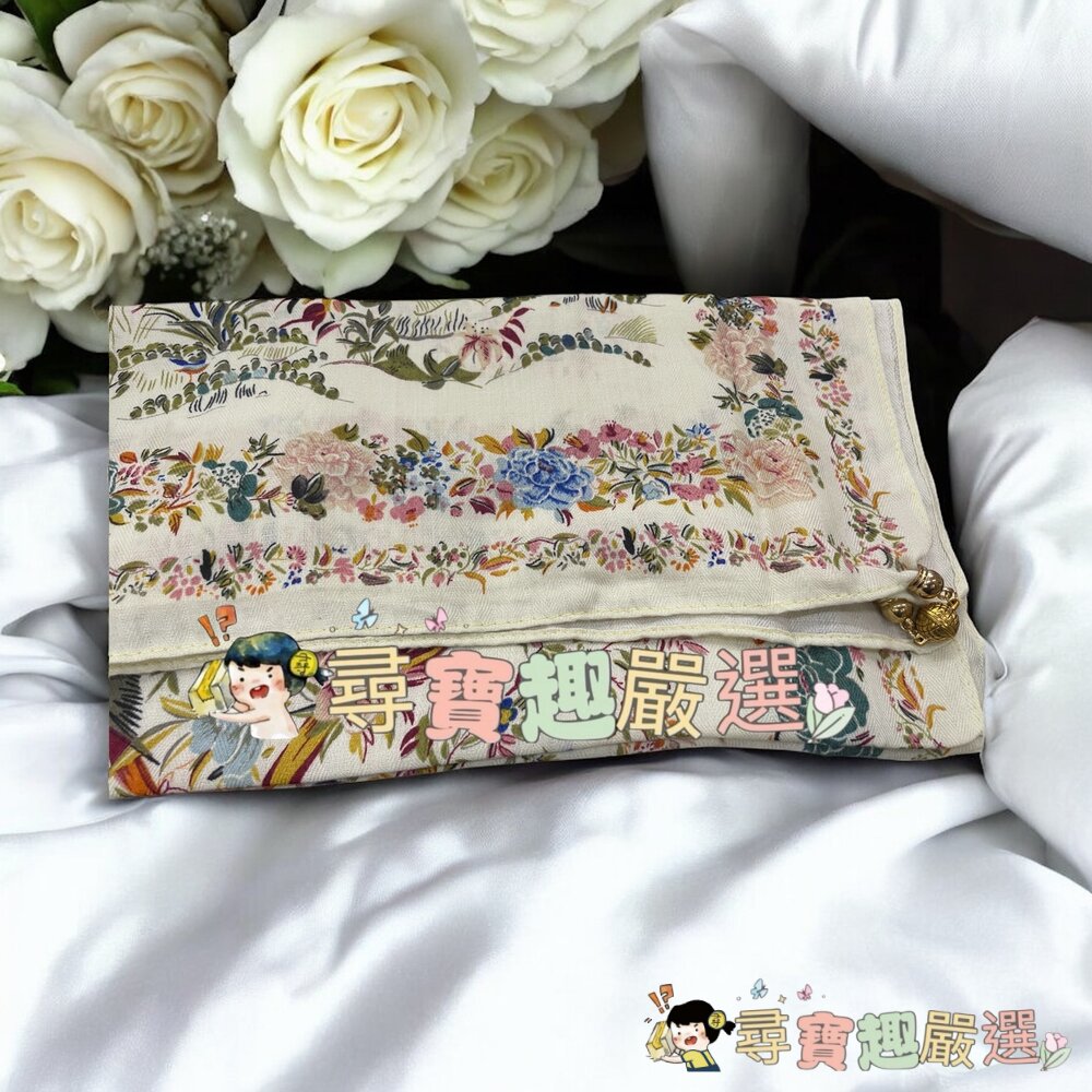 黑格圖/彩色花朵/藍圖騰/塗鴉風 絲巾/掛巾/造型圍巾 多用途 磁吸扣現貨-圖片-2