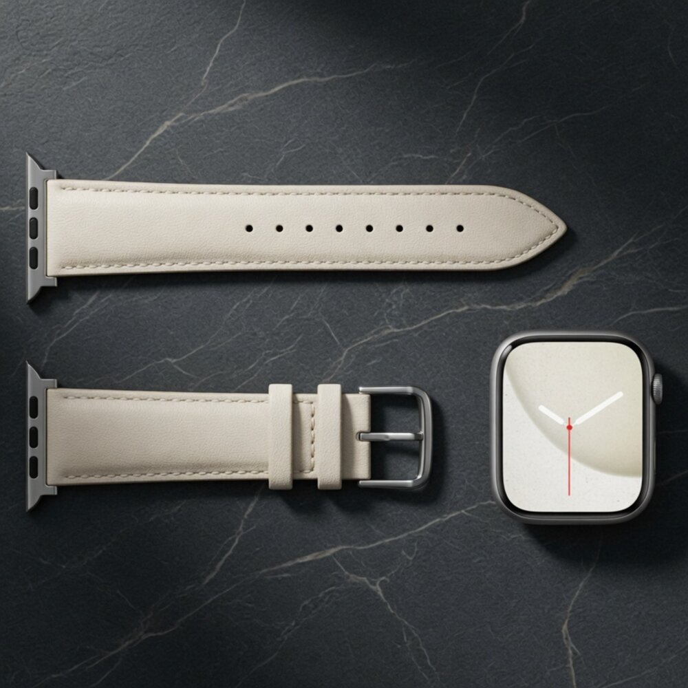 Y03-11-Awesome Design Odd 牛皮錶帶 L, 奶油色/ANTIAN 金屬不鏽鋼手錶帶 42/44/45/49mm