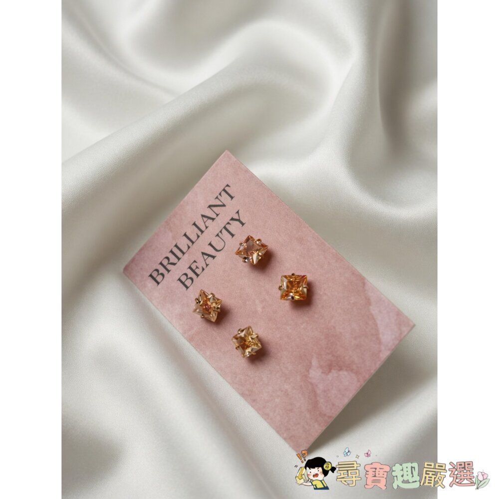*尋寶趣嚴選*當日出貨 時尚 女款 方玫瑰金香檳鋯石鑽50分鈦閃耀不鏽鋼耳環/14K鍍金耳環, 藍色方晶鋯石+白金色現-圖片-1