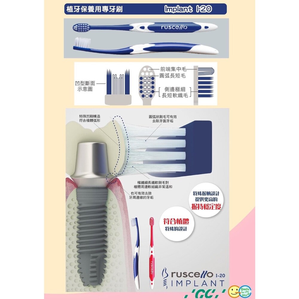 日本GC 公司貨 Ruscello 軟毛牙刷 I-20 植牙專用 一支【日本牙科-圖片-1