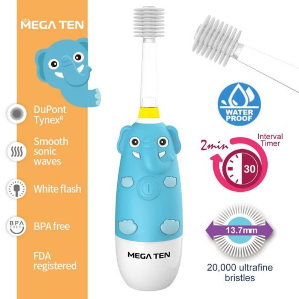 日本VIVATEC Mega Ten 360度 幼童電動牙刷一支 鯊魚/黑貓/小象/獅子王-圖片-1