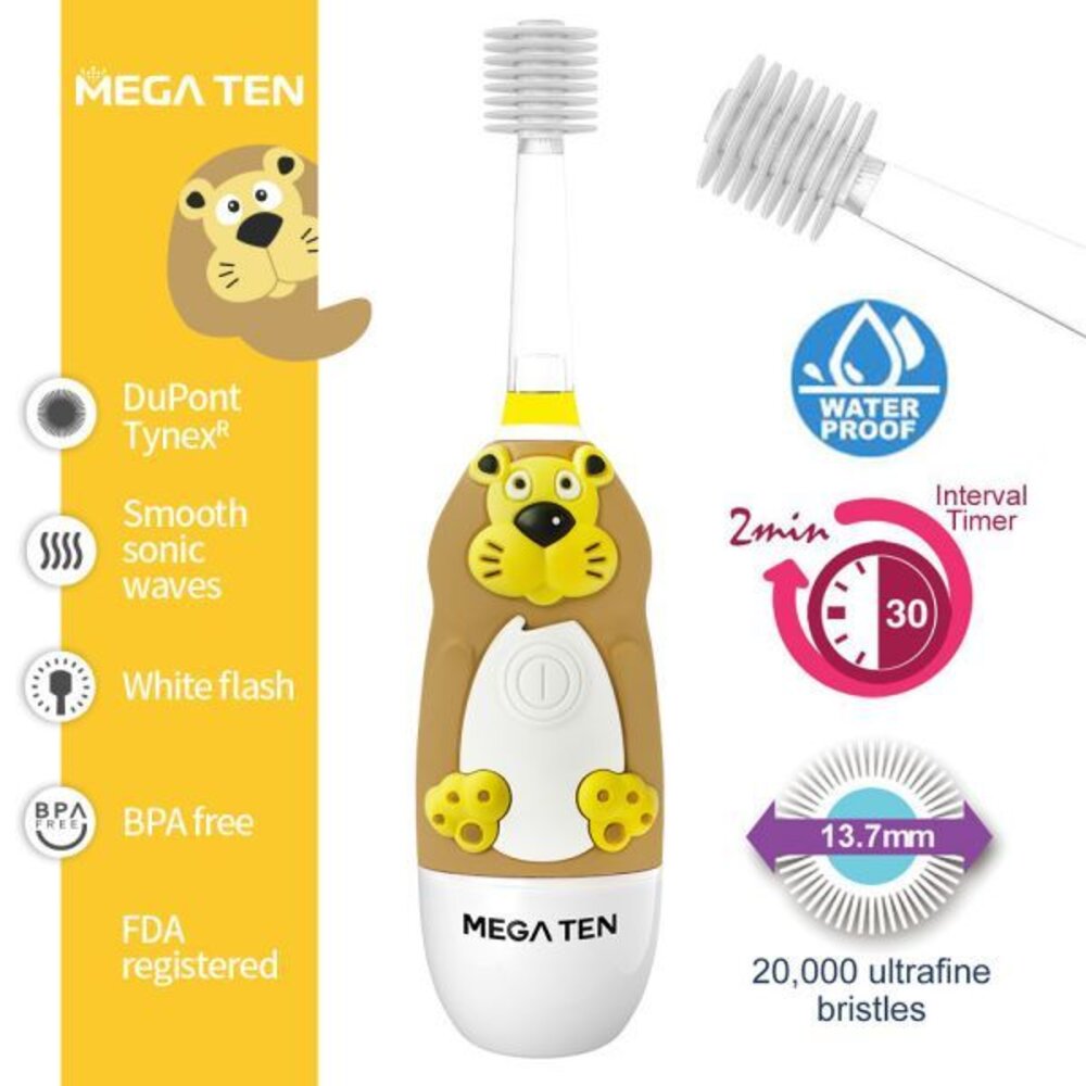 日本VIVATEC Mega Ten 360度 幼童電動牙刷一支 鯊魚/黑貓/小象/獅子王-圖片-3