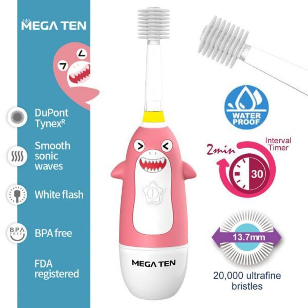 日本VIVATEC Mega Ten 360度 幼童電動牙刷一支 鯊魚/黑貓/小象/獅子王-圖片-4