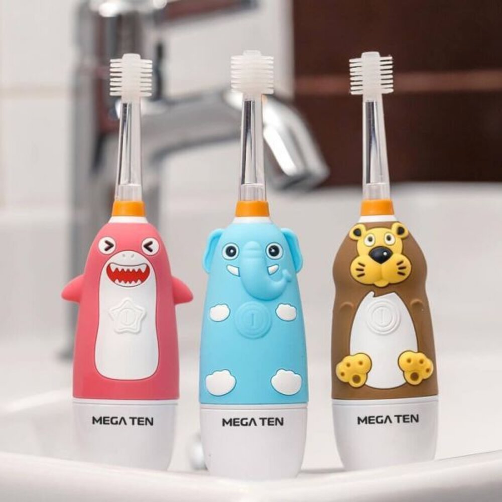 日本VIVATEC Mega Ten 360度 幼童電動牙刷一支 鯊魚/黑貓/小象/獅子王 封面照片