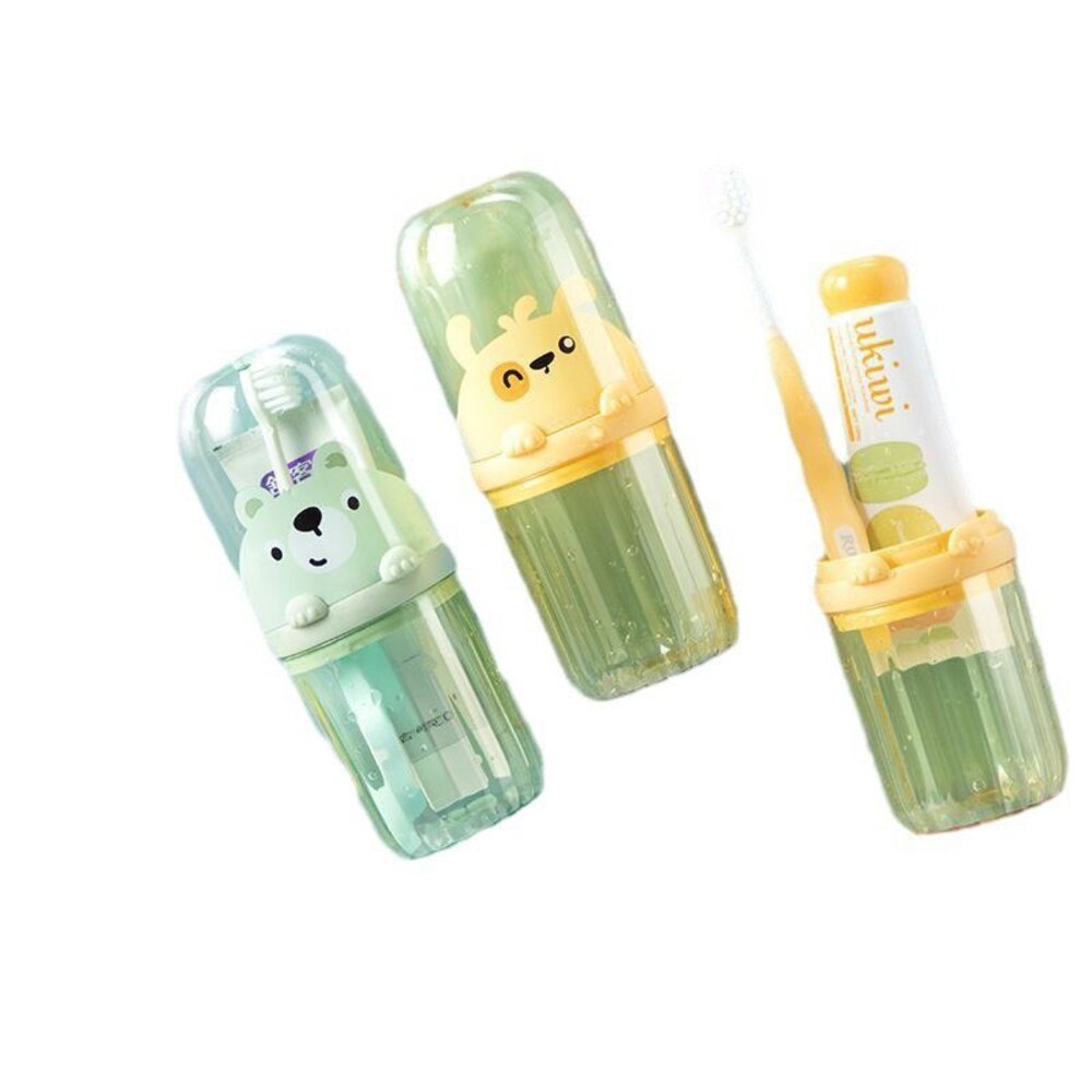 兒童造型旅行漱口杯牙刷杯一入(綠/黃可選)-圖片-1