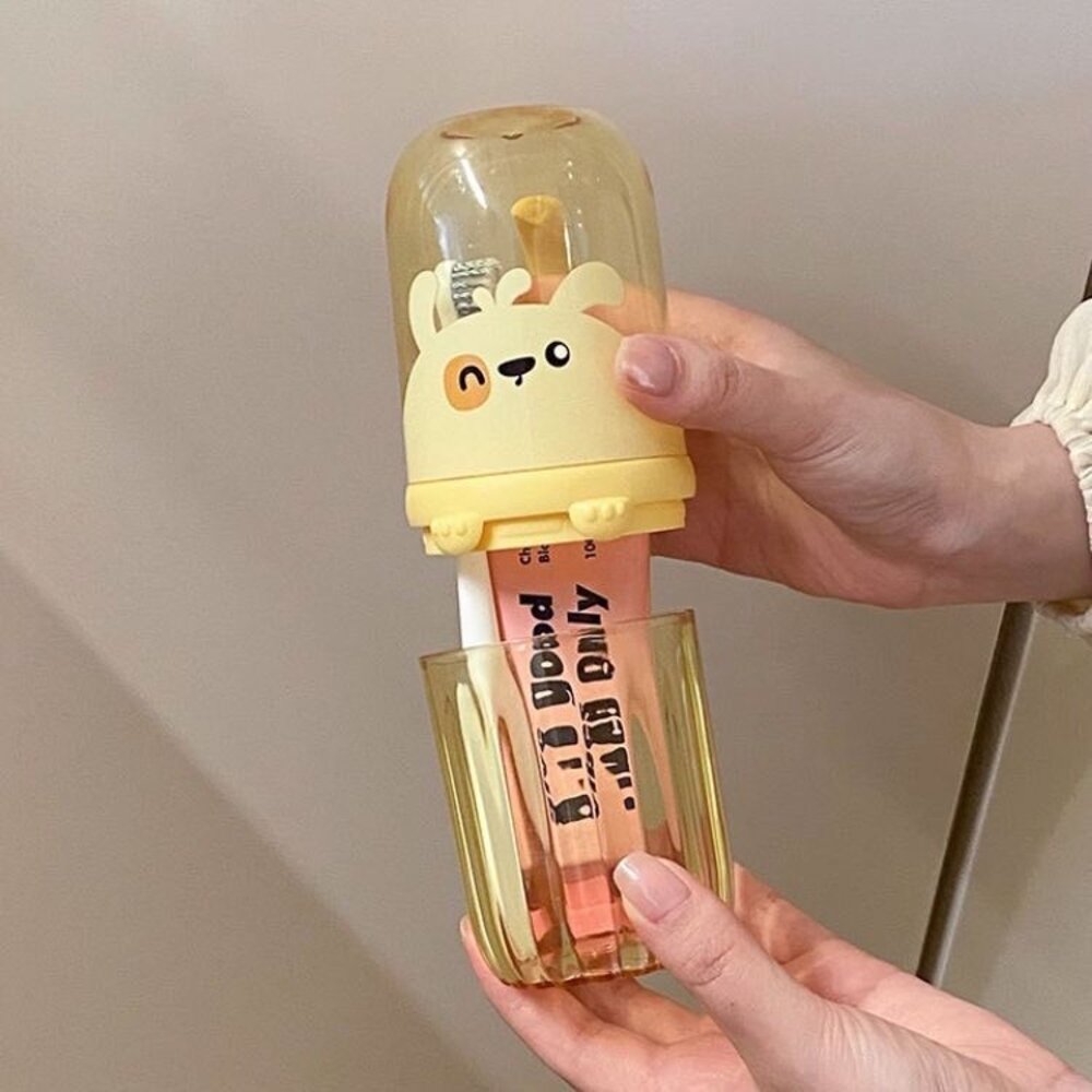 兒童造型旅行漱口杯牙刷杯一入(綠/黃可選)-圖片-2