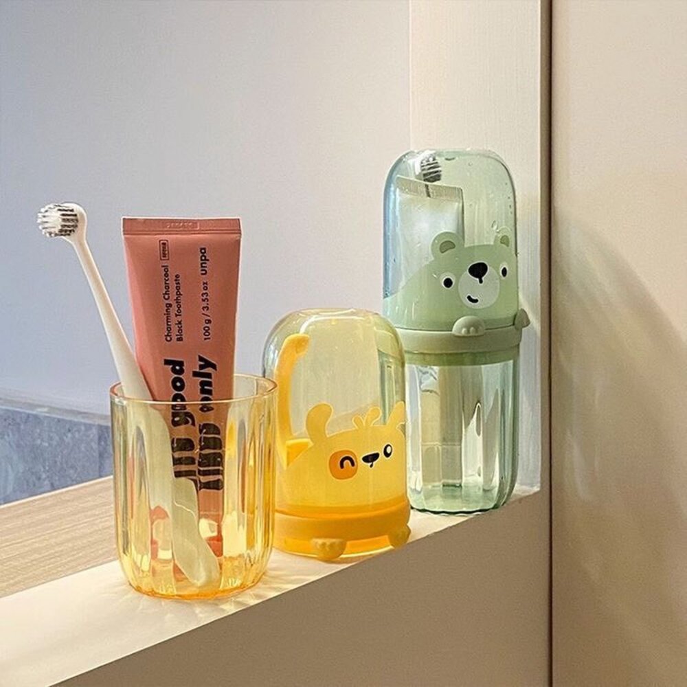 兒童造型旅行漱口杯牙刷杯一入(綠/黃可選)-圖片-3