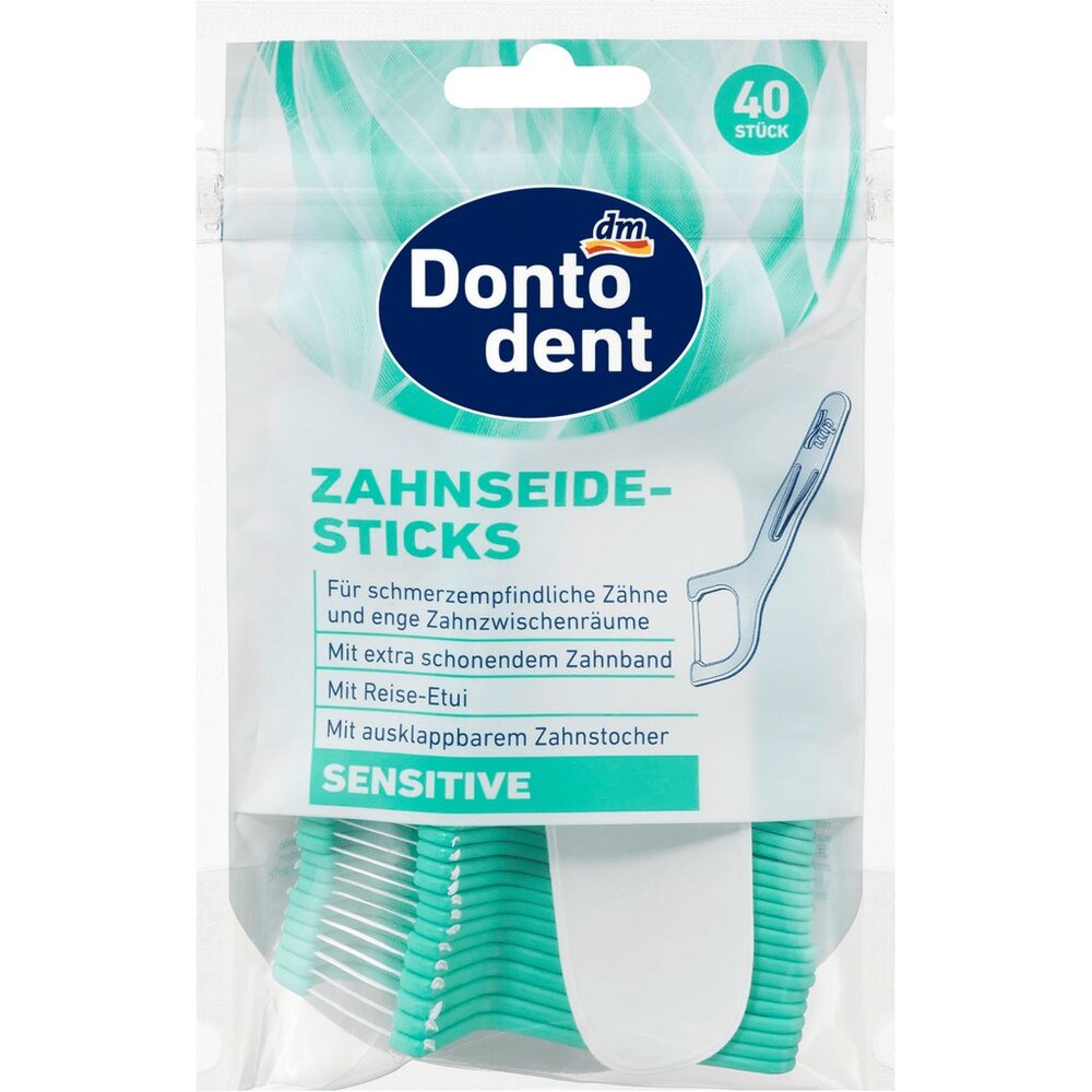 德國 Dontodent DM 成人薄荷細滑扁線牙線棒40支-圖片-1