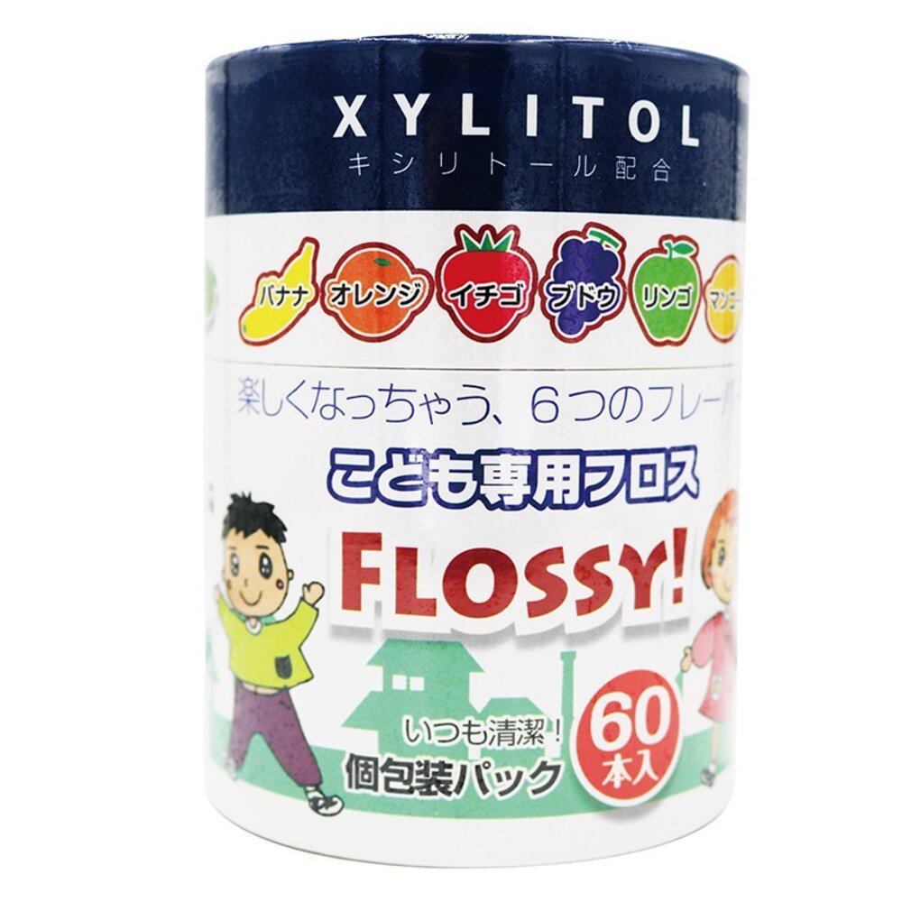 日本進口 FLOSSY XYLITOL木醣醇 水果口味 兒童專用牙線棒 60入(單支包)-圖片-1