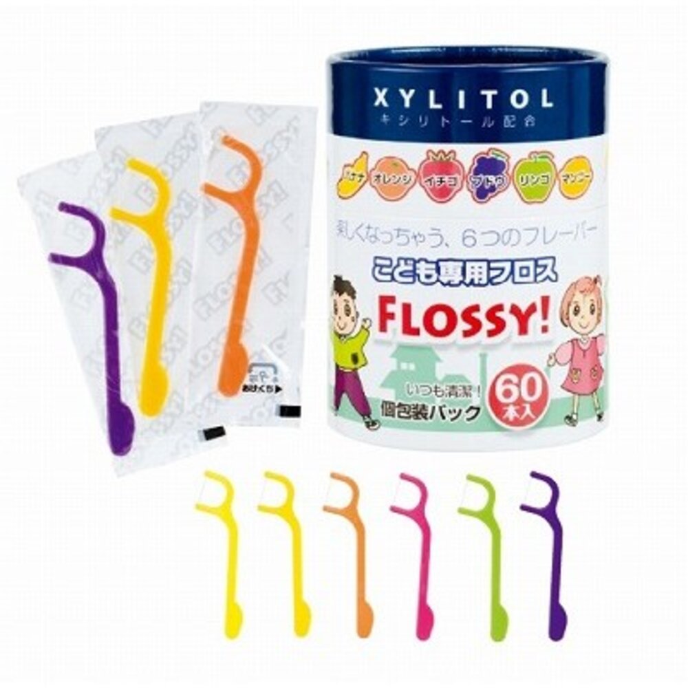 日本進口 FLOSSY XYLITOL木醣醇 水果口味 兒童專用牙線棒 60入(單支包) 封面照片