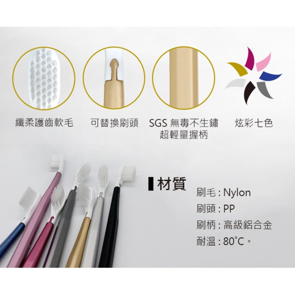 寶淨Pure-Life 環保牙刷PLTH-05 炫彩金屬牙刷(1柄+1刷毛)-圖片-5