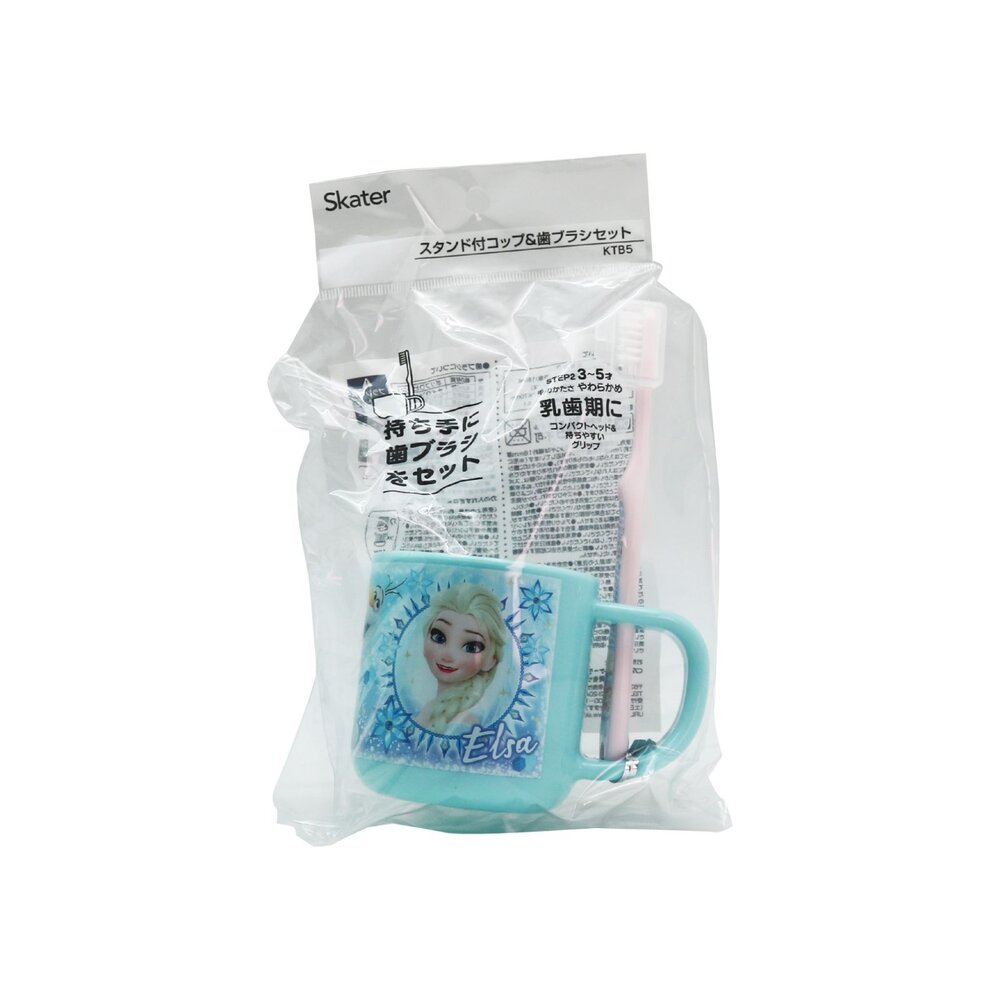 4973307499357-日本 Skater 冰雪奇緣 兒童牙刷+漱口杯 一組 上學用