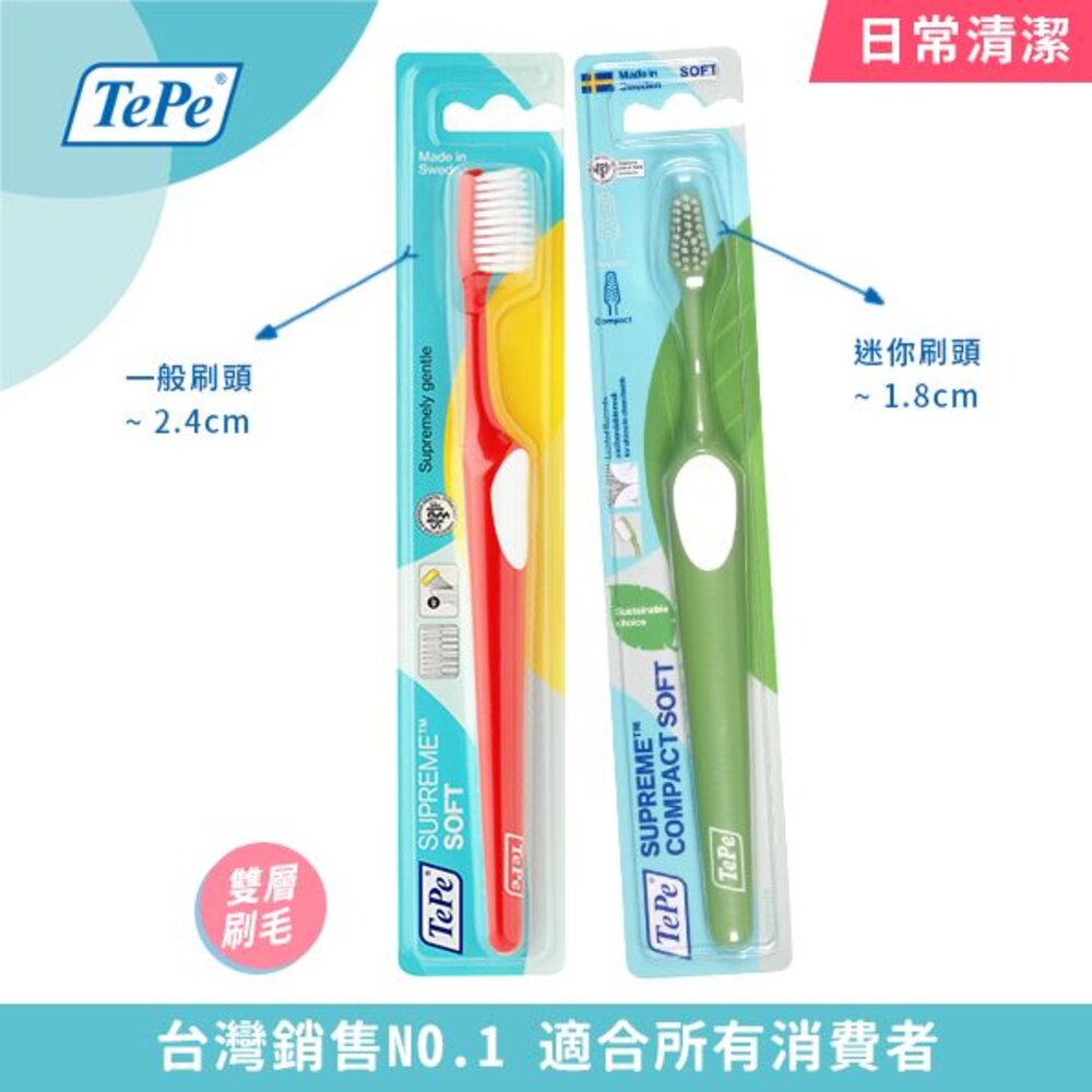 瑞典TEPE 100%瑞典製造•牙醫推薦 至尊雙層刷毛牙刷一支-圖片-2