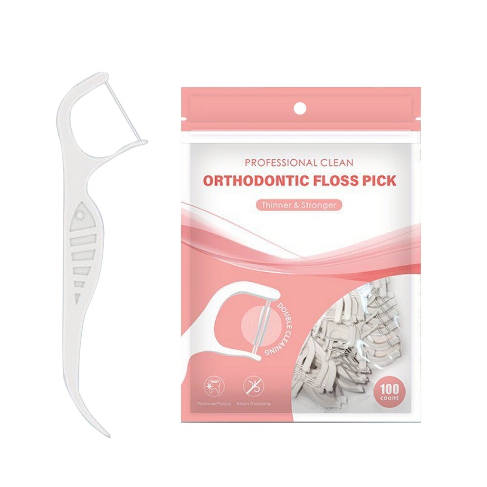 850011416045-ORTHODONTIC FLOSS PICK 矯正專用牙線棒100支/袋裝 矯正牙線棒
